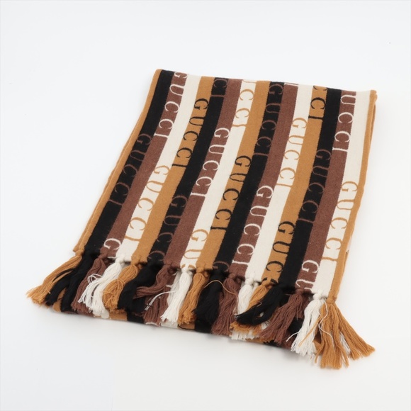 GUCCI Brown Wool Printed Scarf - Picture 1 of 4